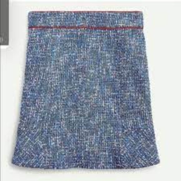 J. Crew Blue Fluted Skirt in Autumn Tweed with Red Piping - Picture 2 of 2
